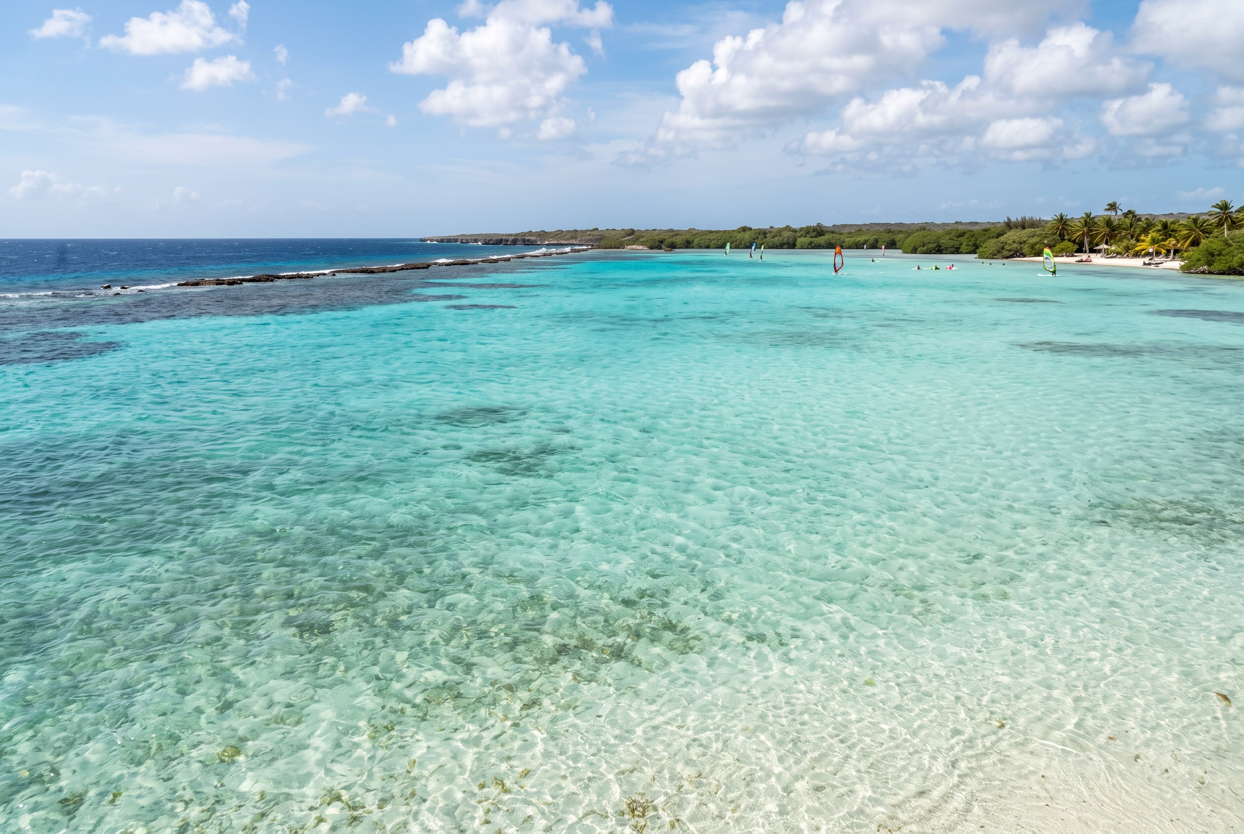 Flat turquoise shallows of Lac Bay Bonaire, the reef-sheltered lagoon prized for wing foiling