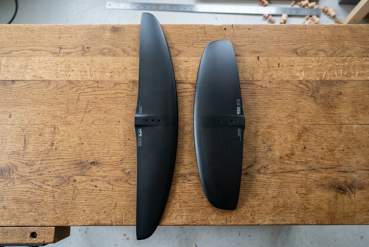 High aspect vs low aspect hydrofoil front wings compared side by side